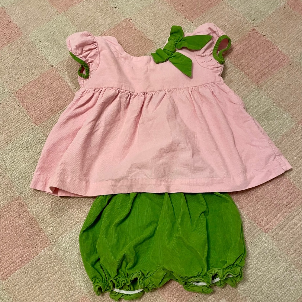 Little English Pink Top with Green Bow & Green Bloomers 4T EUC Sfpf